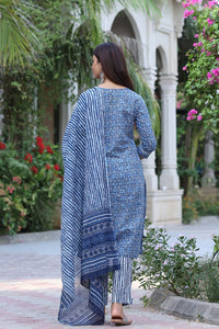 Vaamsi Cotton Printed Kurta Palazzo Dupatta Set (VKSKD1036_Blue)