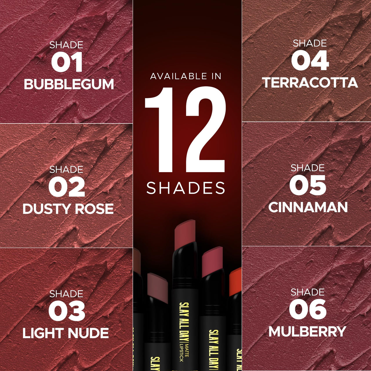 Hilary Rhoda Slay All Day Matte Lipstick | Transfer-proof & Smudge-proof | Long-Lasting & Premium Creamy Lipstick | Waterproof & Vibrant Colour lipstick | 2.6g (Dark Red - Shade 11)