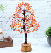 Carnelian Chakra Tree of Life - Crystal Tree for Positive Energy, Handmade Gemstone Tree - Feng Shui Decor, Good Luck Money Tree Bonsai - Orange Healing Crystals for Sacral Chakra, Prosperity Gift Carnelian (Silver Wire)