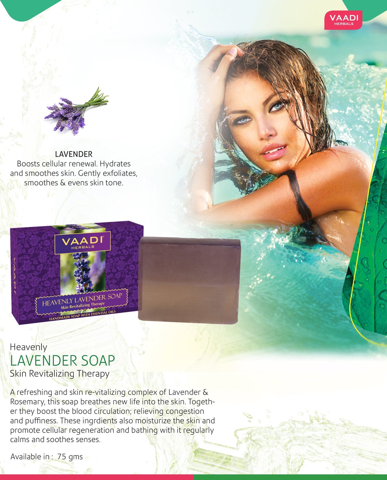 Vaadi Herbals Value Pack of 3 Heavenly Lavender Soap with Rosemary Extract, 3 x 75g