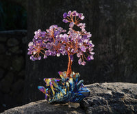 Amethyst Crystal Tree of Life - Rainbow Titanium Cluster Base, Handmade Gemstone Tree, Chakra Tree of Life, Artificial Tree, Crystal Decorations - Feng Shui Tree, Healing Crystals, Spiritual Gifts Amethyst Cluster