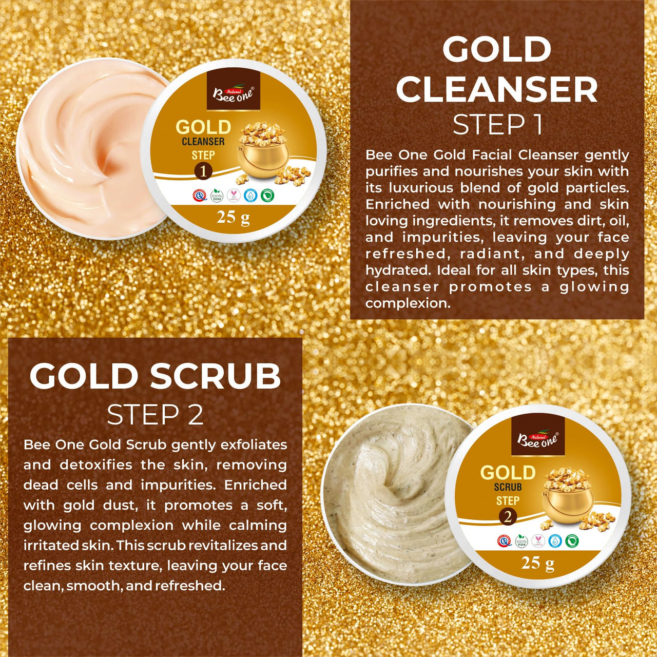 BEE ONE GOLD FACIAL KIT 125 GMS All Skin Types Skin For Women Prevents from Anti Aging Glowing Skin