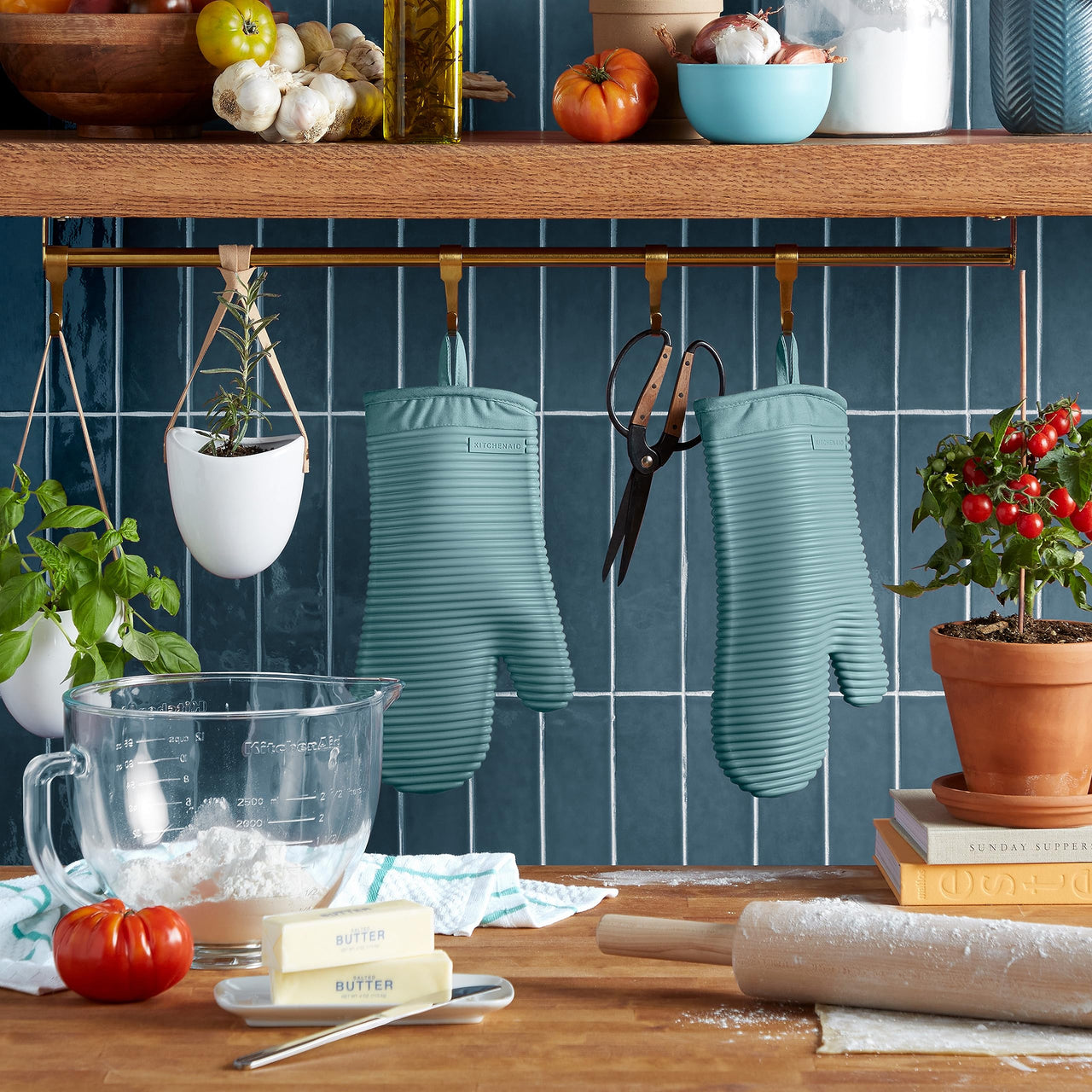 KitchenAid Ribbed Soft Silicone Oven Mitt 2-Pack Set, Mineral Water Aqua, 7.5"x13" Oven Mitt Set