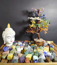 Seven Chakra Tree of Life, Crystal Tree for Positive Energy - Feng Shui Tree, Artificial Tree, Crystal Decoration, Money Tree, Handmade 7 Chakra Tree, Stone Tree, Healing Crystals, Spiritual Gifts 001 Seven Chakra (Golden Wire)