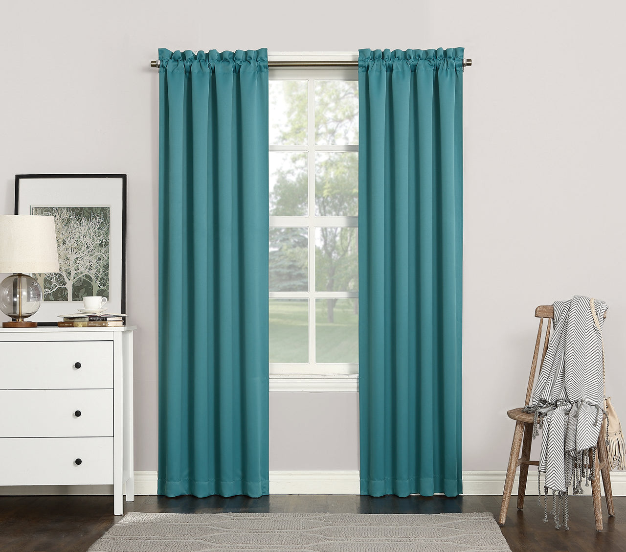 Sun Zero Easton Energy Saving Blackout Rod Pocket Curtain Panel, 40" x 84", Marine 40" x 84"