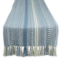 DII Farmhouse Braided Stripe Table Runner Collection, 15x72 (15x77, Fringe Included), Stonewash Blue 15x72