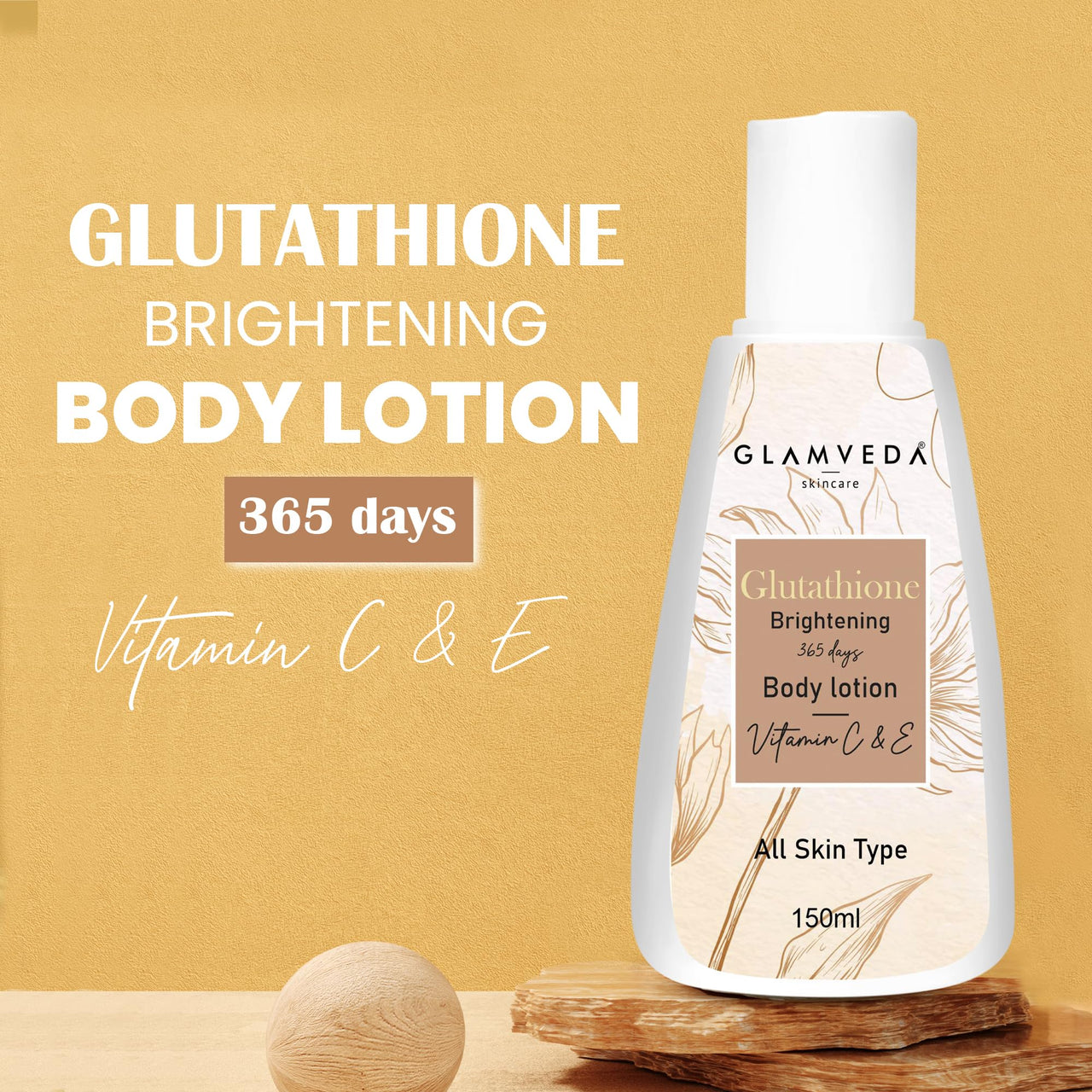 Glamveda Glutathione Body Lotion Reduces Dark spots, Skin brightening with Vitamin C For Skin fairness | All Skin types | 150 ml