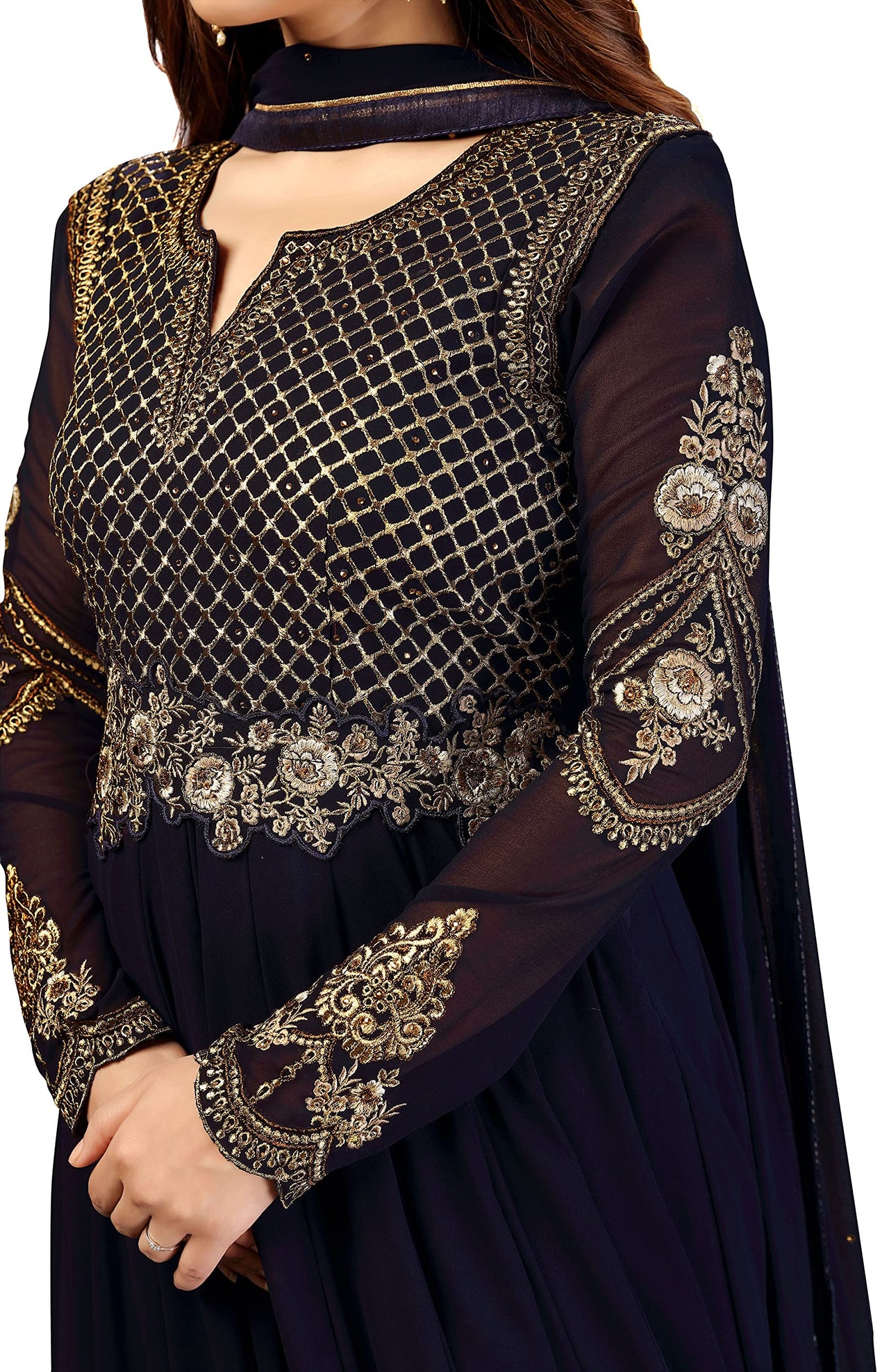 PANASH TRENDS Women's  Georgette Embroidery Anarkali Salwar Suit Set - Stitched