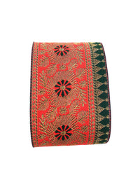 FRIJVEN Jacquard Woven Heavy Design Falls Lace Border for Saree, Kurti, Dress, Bandhani, Lehenga, Decorative Ribbon - 7 cm Width (9 Meter, Red + Green)