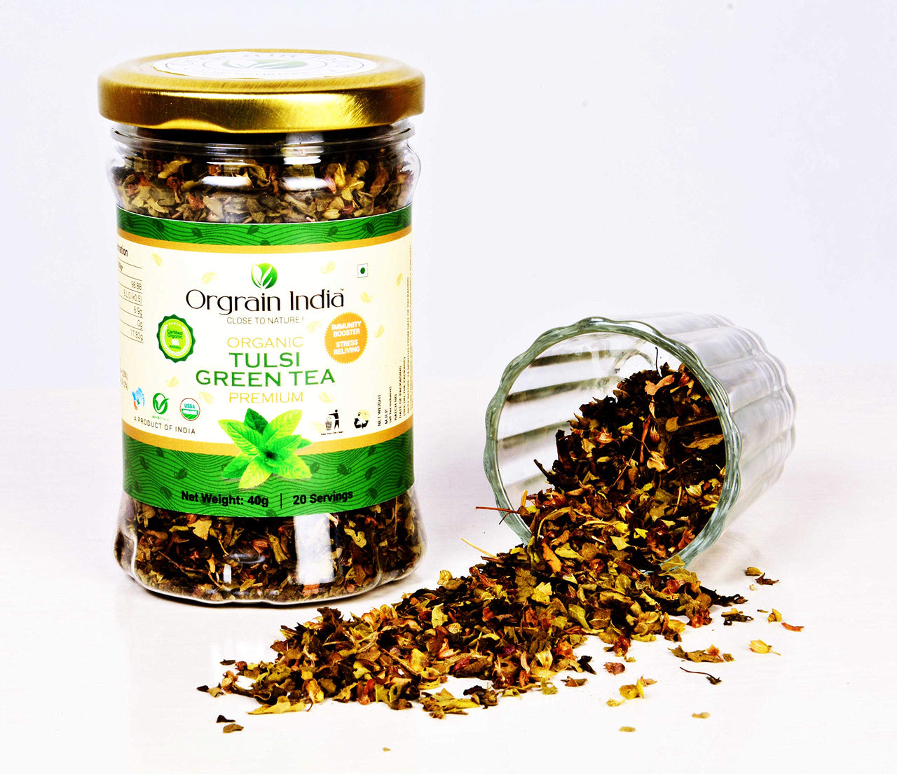 Orgrain India Certified Organic Tulsi Green Tea, 80g (Pack of 2*40g) | Stress Relieving & Energizing, Immune Support, Adaptogen, Vegan, Gluten-Free