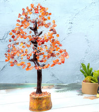 Carnelian Chakra Tree of Life - Crystal Tree for Positive Energy, Handmade Gemstone Tree - Feng Shui Decor, Good Luck Money Tree Bonsai - Orange Healing Crystals for Sacral Chakra, Prosperity Gift Carnelian (Silver Wire)