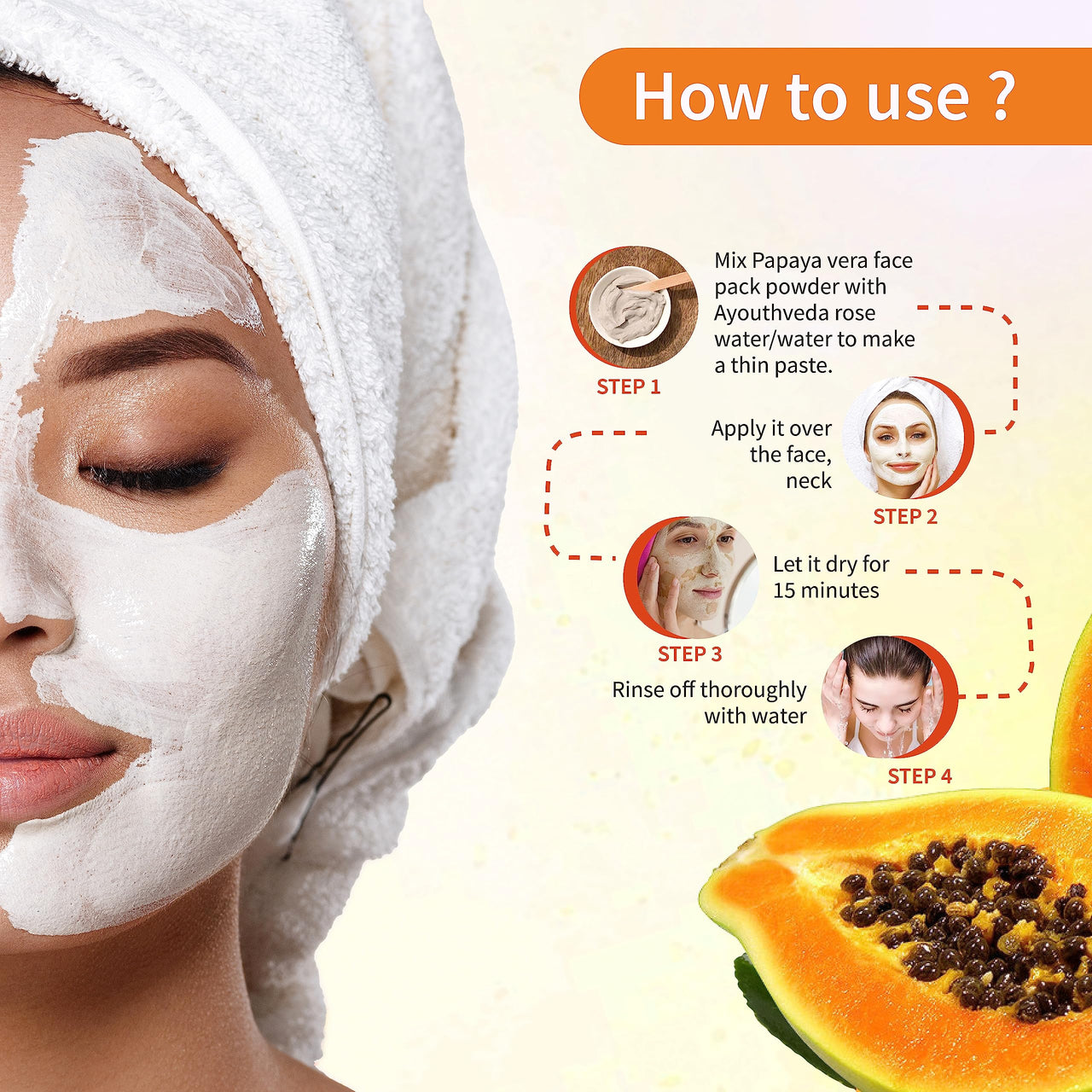 Ayouthveda Papaya and Aloe Vera Face Pack Powder for Glowing & Rejuvenating Skin | Removes Blemish & Wrinkle & Promotes Skin Health | Suitable for all skin Type (10g X 8 Sachets) (Pack of 1)