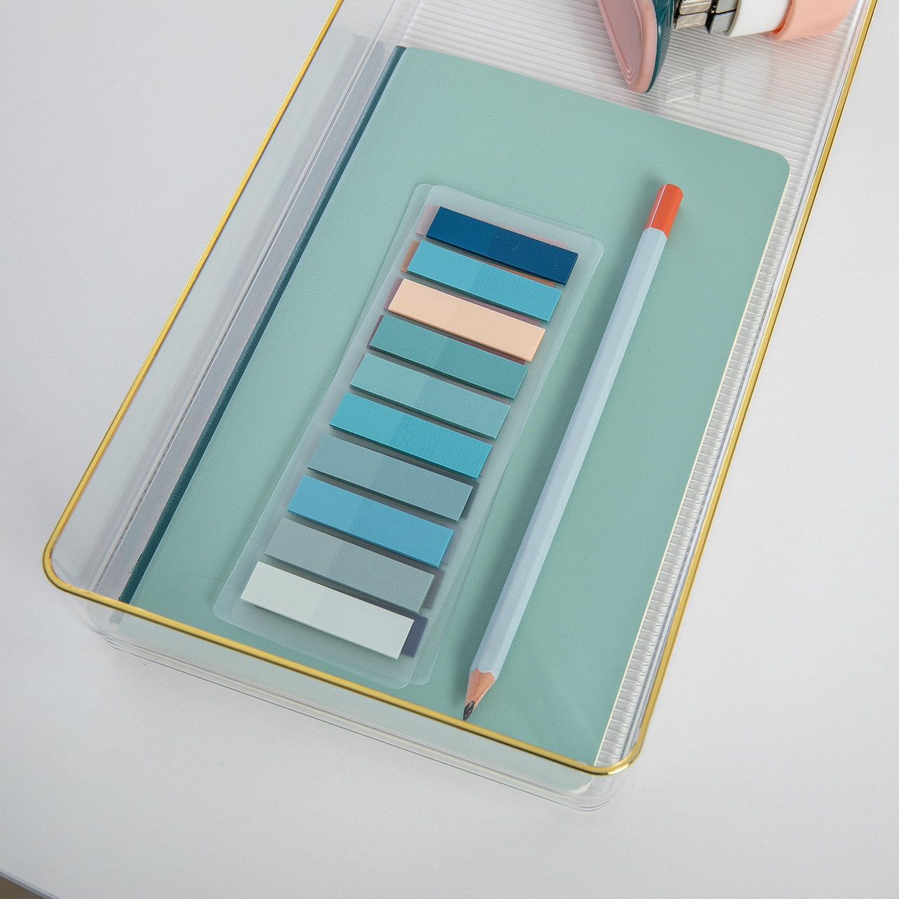Martha Stewart Kerry Plastic Stackable Office Desk Drawer Organizers, 15" x 6", 2 Pack, with Gold Trim