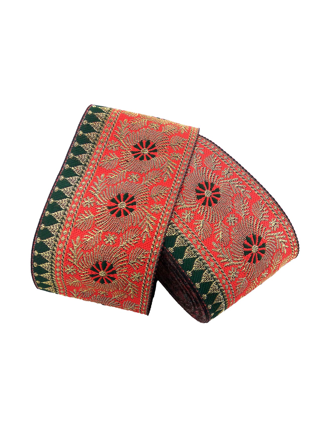 FRIJVEN Jacquard Woven Heavy Design Falls Lace Border for Saree, Kurti, Dress, Bandhani, Lehenga, Decorative Ribbon - 7 cm Width (9 Meter, Red + Green)