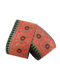FRIJVEN Jacquard Woven Heavy Design Falls Lace Border for Saree, Kurti, Dress, Bandhani, Lehenga, Decorative Ribbon - 7 cm Width (9 Meter, Red + Green)