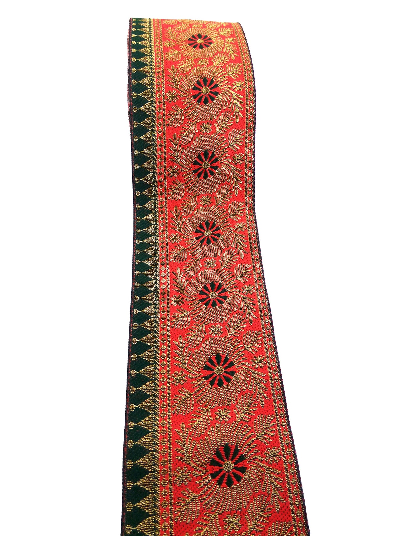 FRIJVEN Jacquard Woven Heavy Design Falls Lace Border for Saree, Kurti, Dress, Bandhani, Lehenga, Decorative Ribbon - 7 cm Width (9 Meter, Red + Green)