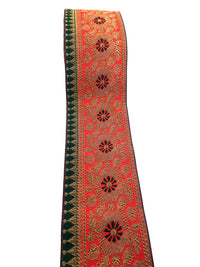FRIJVEN Jacquard Woven Heavy Design Falls Lace Border for Saree, Kurti, Dress, Bandhani, Lehenga, Decorative Ribbon - 7 cm Width (9 Meter, Red + Green)