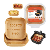 COSORI Air Fryer Liners, 100 PCS Square Disposable Paper Liners, Non-Stick Silicone Oil Coating, Little to No Cleaning, 7.9