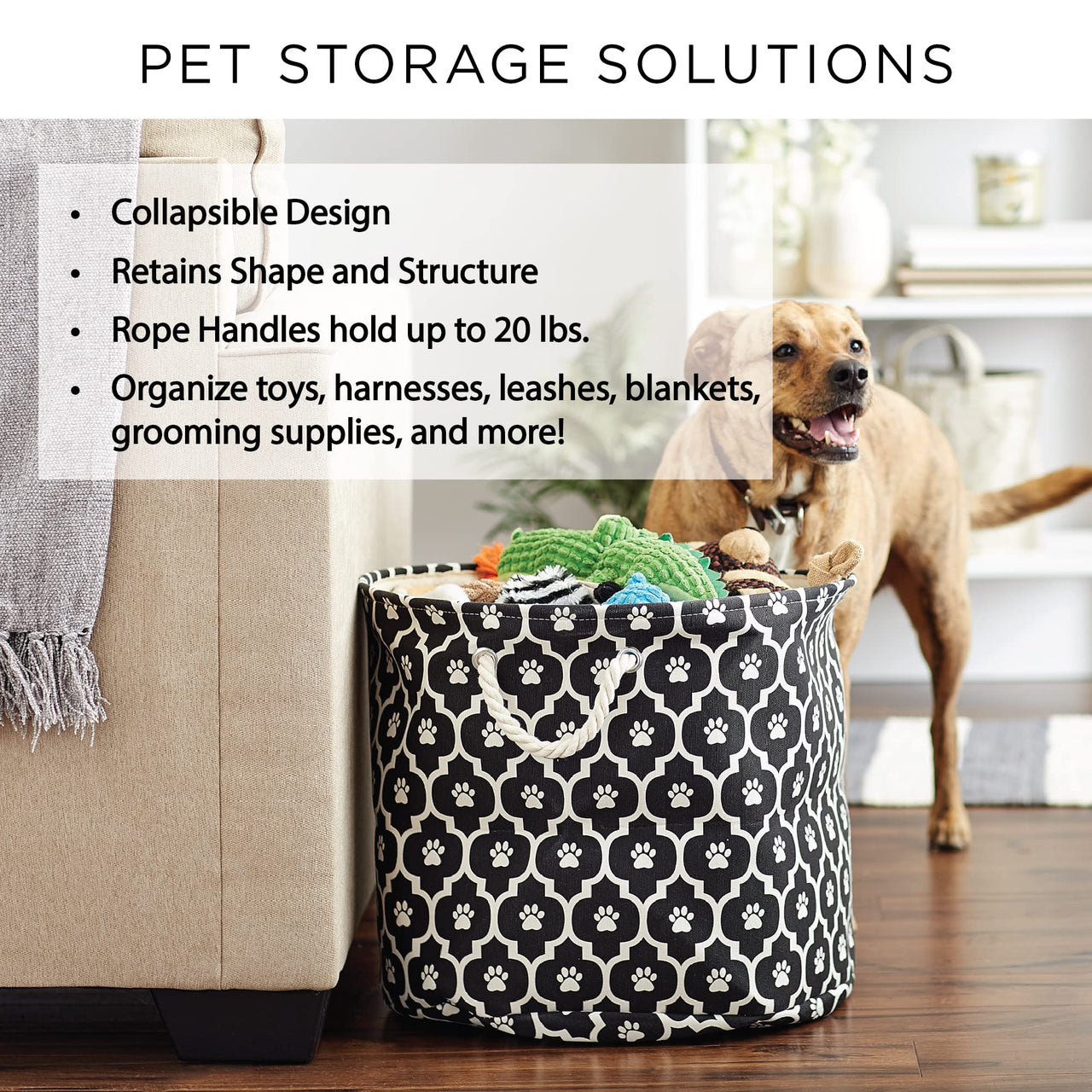 Bone Dry 5511 Pet Storage Collection Paw and Bone Print, Medium Round, Gray