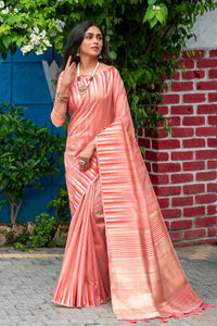 NK Textiles Women's  Ikat Woven Tussar Silk Saree with Tassels