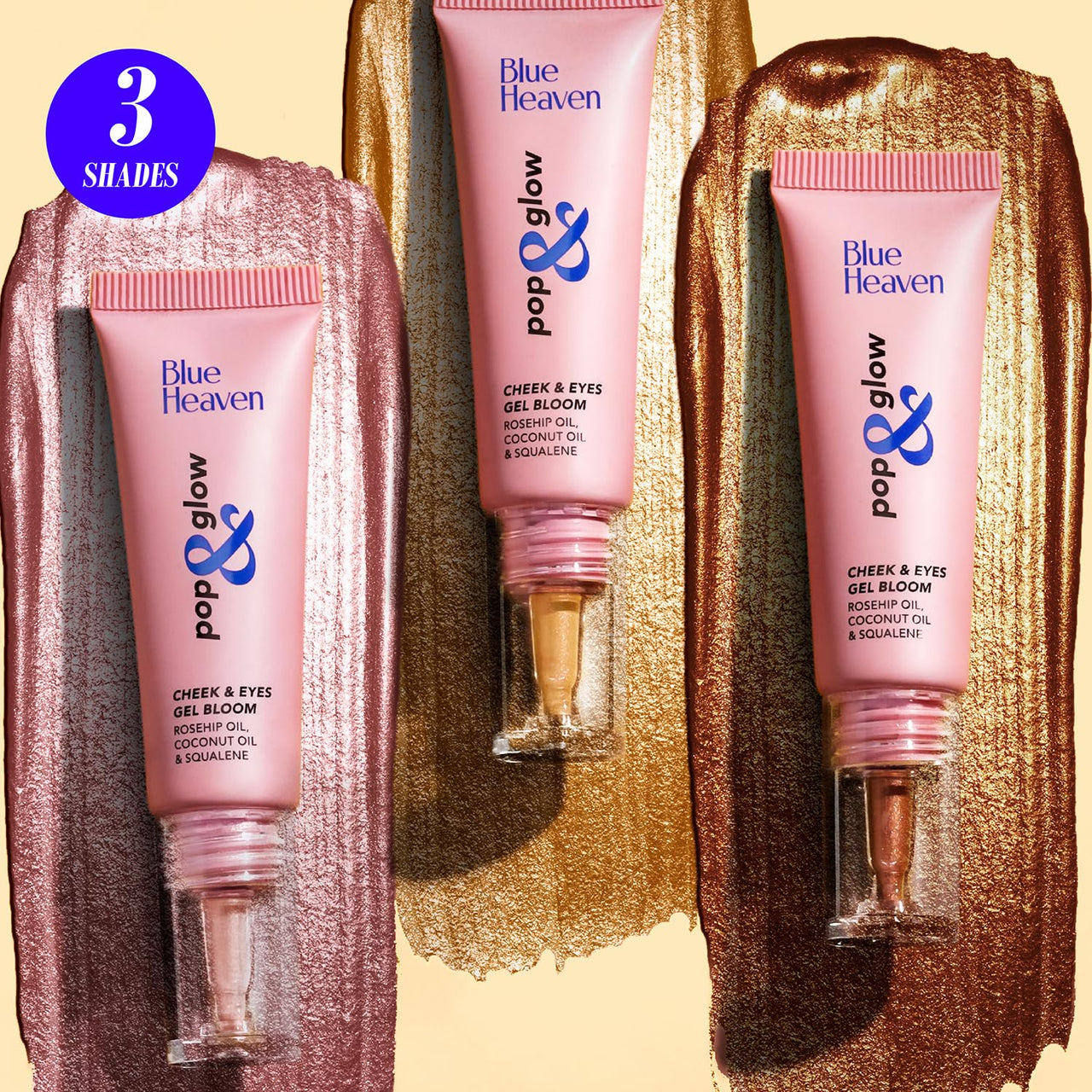 Blue Heaven Pop & Glow Eye & Cheek tint Highlighter for face makeup, Enriched with Rosehip and Coconut oil, Golden Hour, 12ml