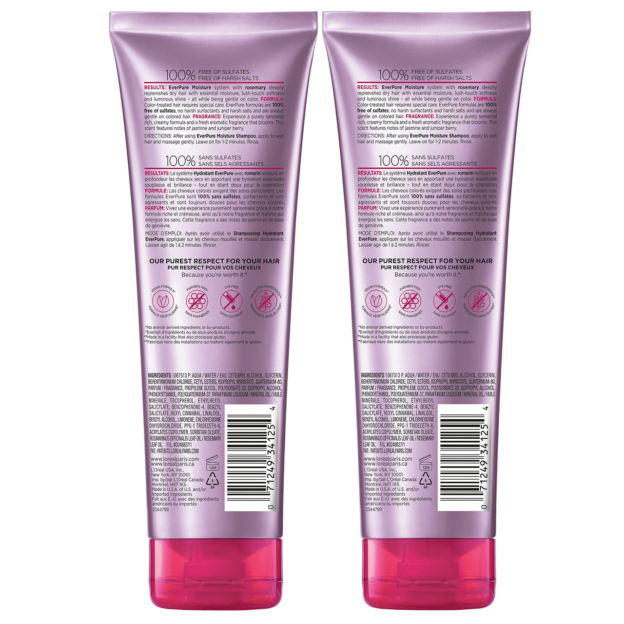 L'Oreal Paris Hair Care Everpure Sulfate Free Moisture Conditioner, 2 Count