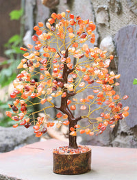 Carnelian Chakra Tree of Life - Crystal Tree for Positive Energy, Handmade Gemstone Tree - Feng Shui Decor, Good Luck Money Tree Bonsai - Orange Healing Crystals for Sacral Chakra, Prosperity Gift Carnelian (Golden Wire)