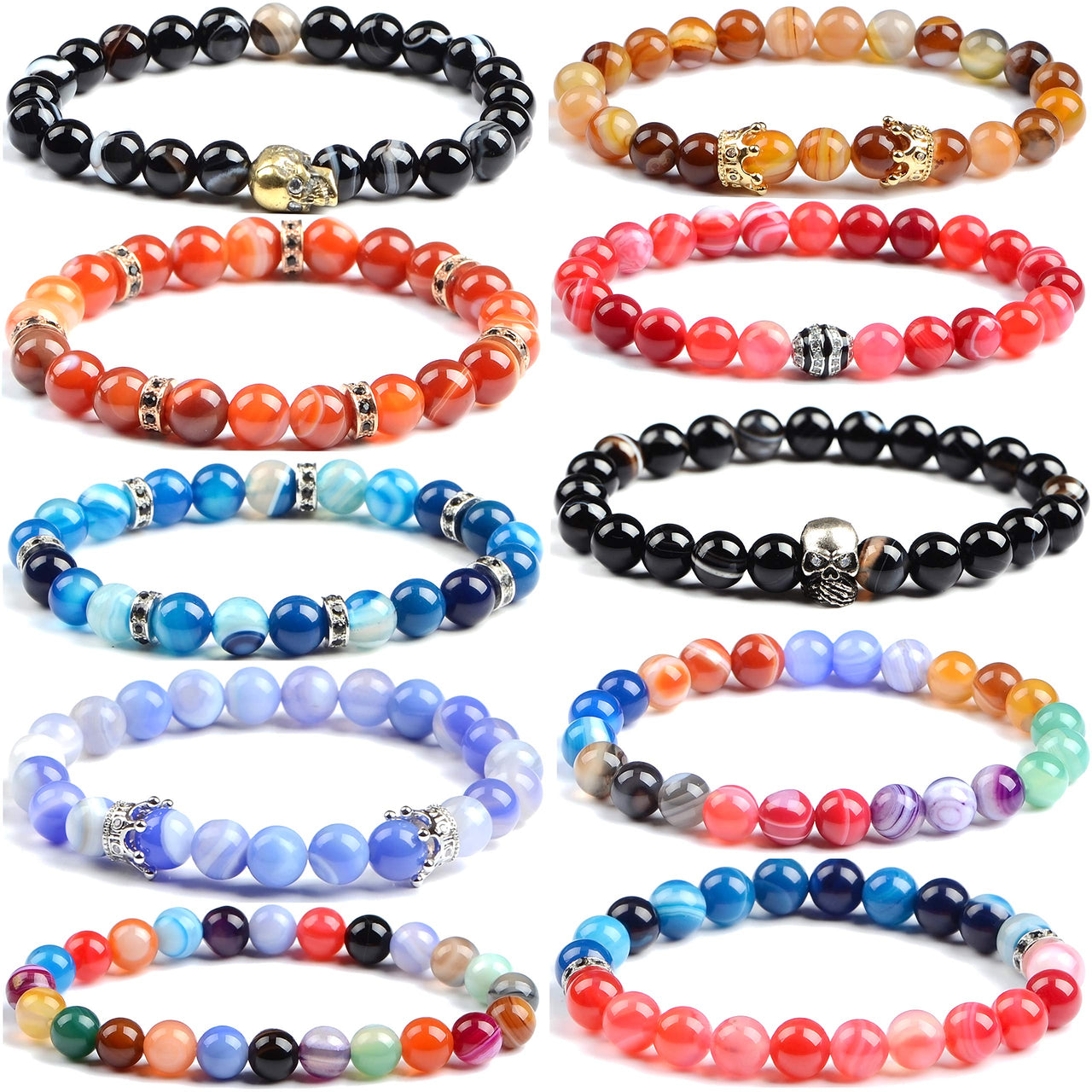 Massive Beads 100PCS 8MM Natural Crystal Beads Stripe Agate Gemstone Round Loose Energy Healing Beads with Free Crystal Stretch Cord for Jewelry Making (Stripe Agate, 8MM)