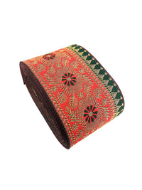FRIJVEN Jacquard Woven Heavy Design Falls Lace Border for Saree, Kurti, Dress, Bandhani, Lehenga, Decorative Ribbon - 7 cm Width (9 Meter, Red + Green)