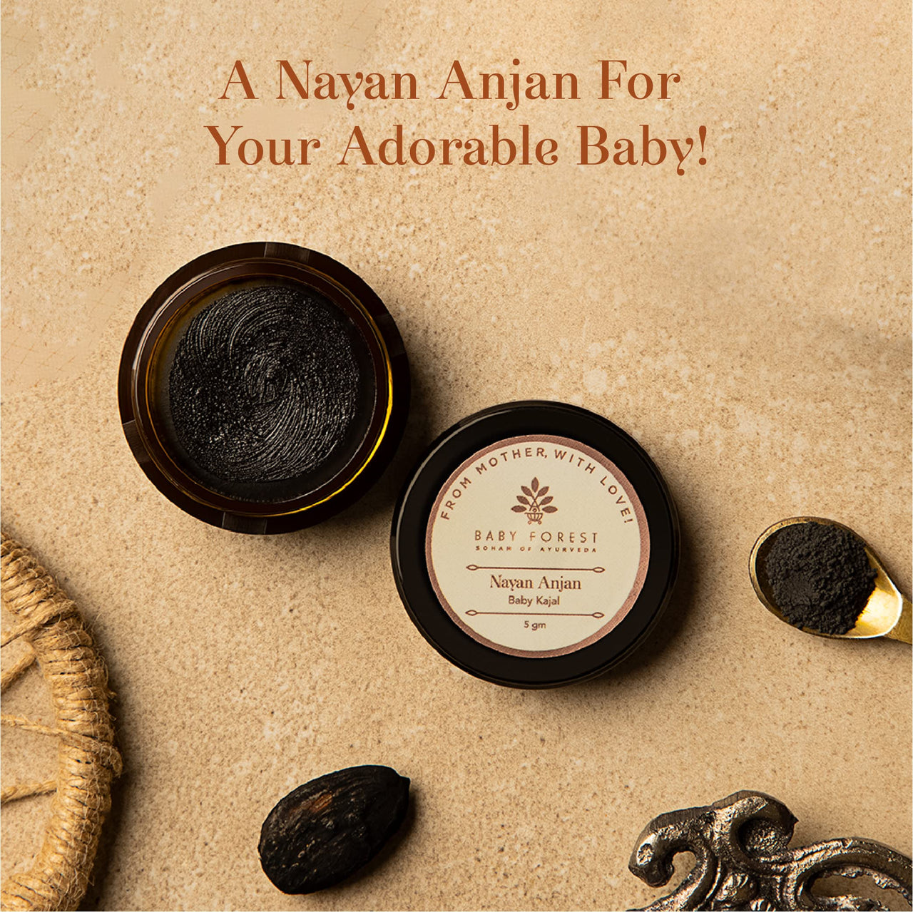 Baby Forest Baby Kajal Nayan Anjan with Ayurvedic,Essential Oils & Nuts, Pack of 1, 5gm