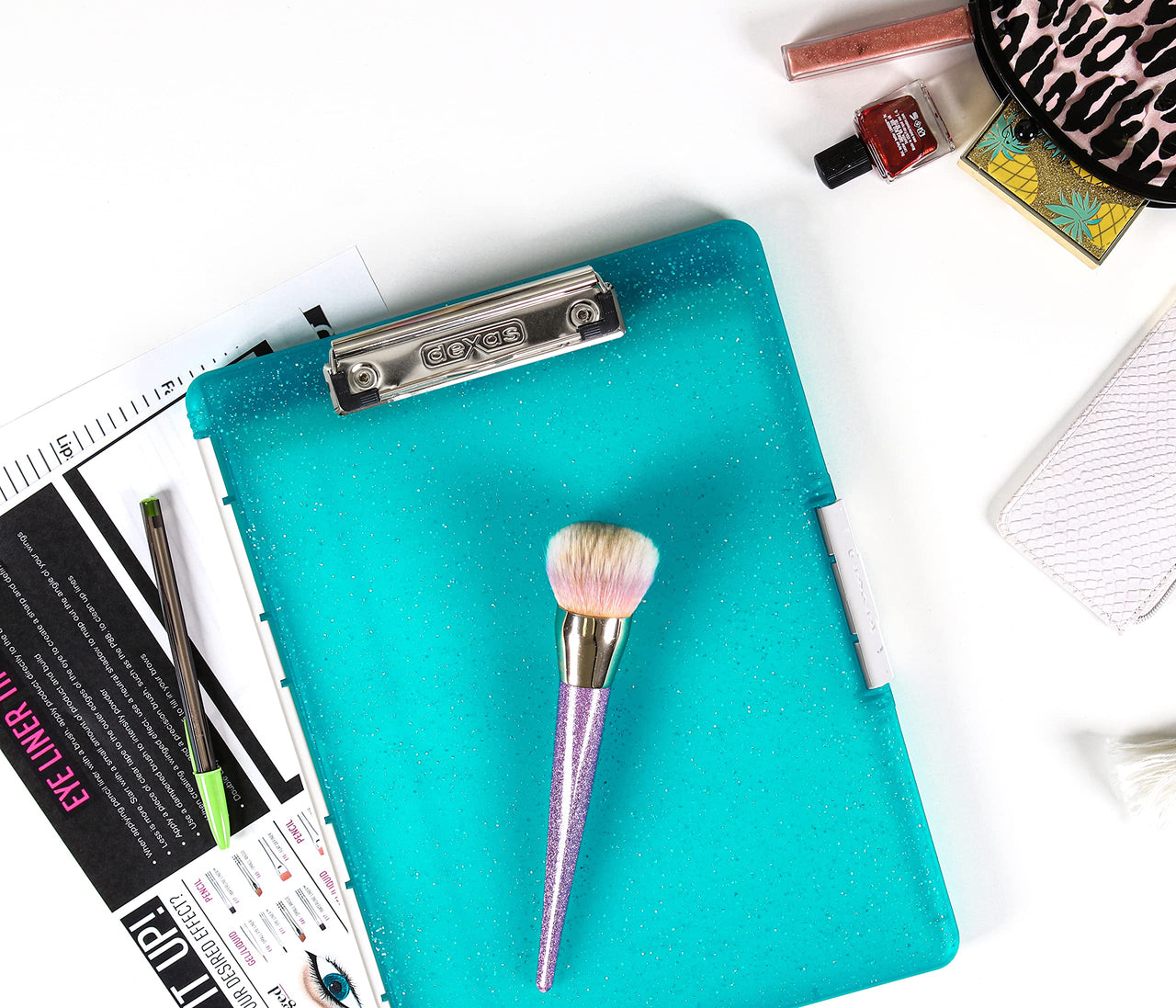 Dexas Slimcase 2 Storage Clipboard with Side Opening, 12.5 x 9.5 inches, Teal Glitter. Organize in Style for Home, School, Work or Trades! Ideal for Teachers, Nurses, Students, Homeschooling