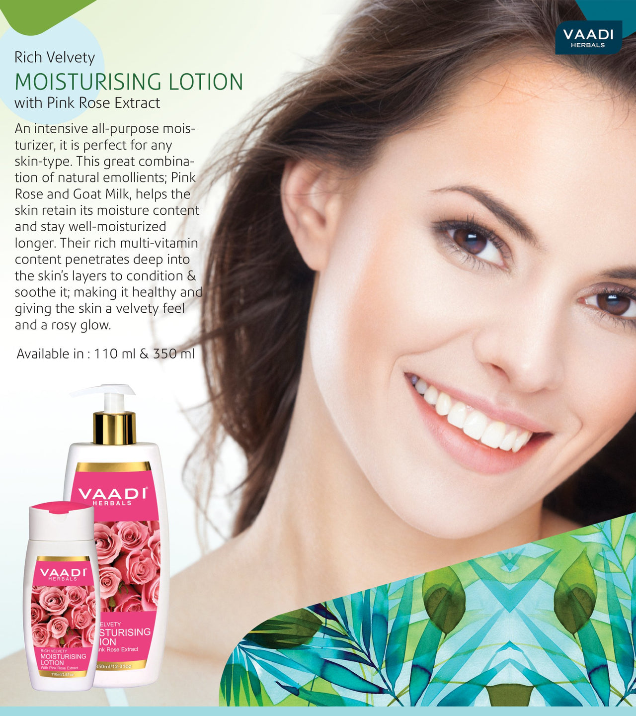 Vaadi Herbals Moisturising Lotion with Pink Rose Extract, 350 ml