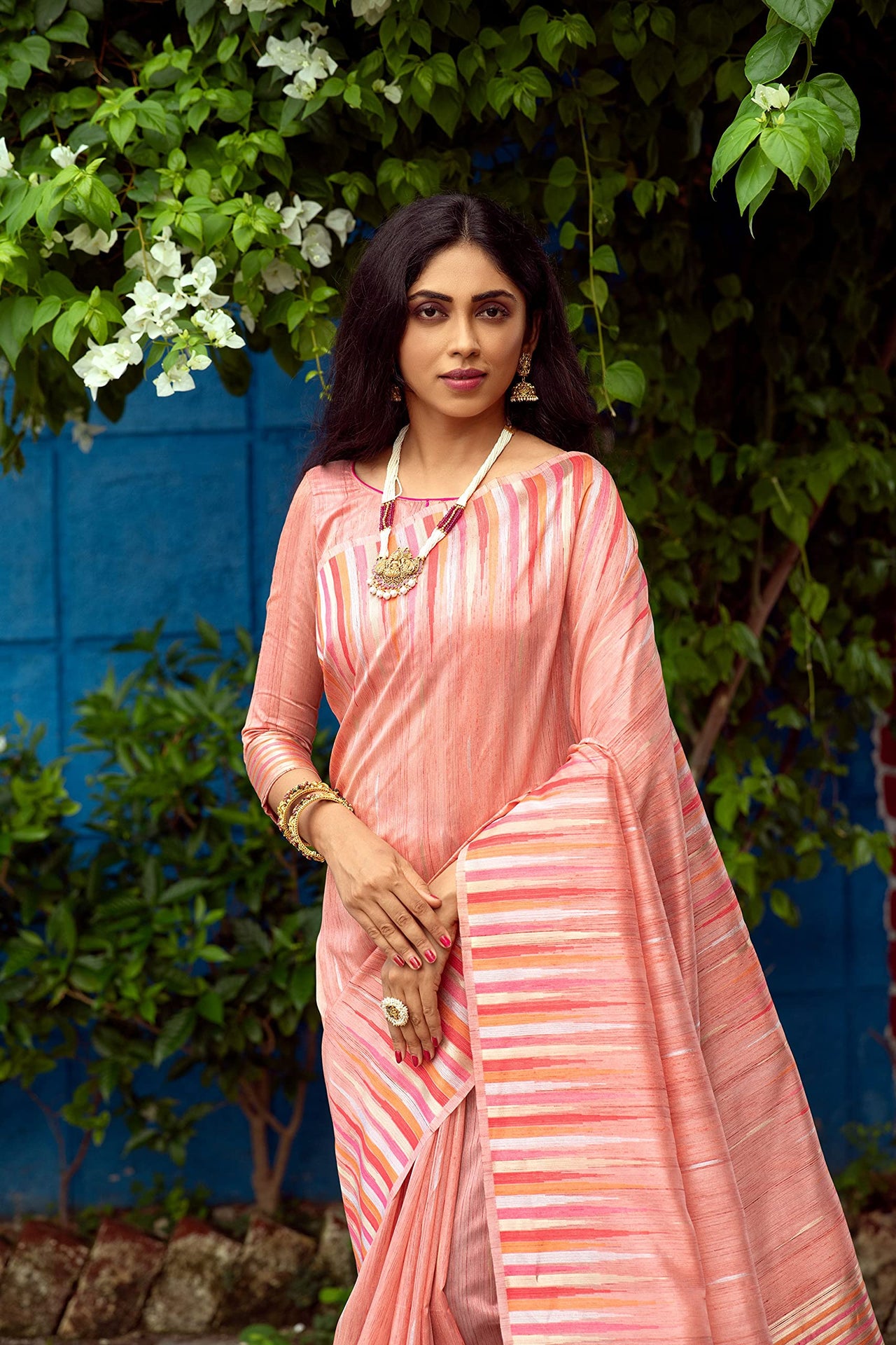 NK Textiles Women's  Ikat Woven Tussar Silk Saree with Tassels