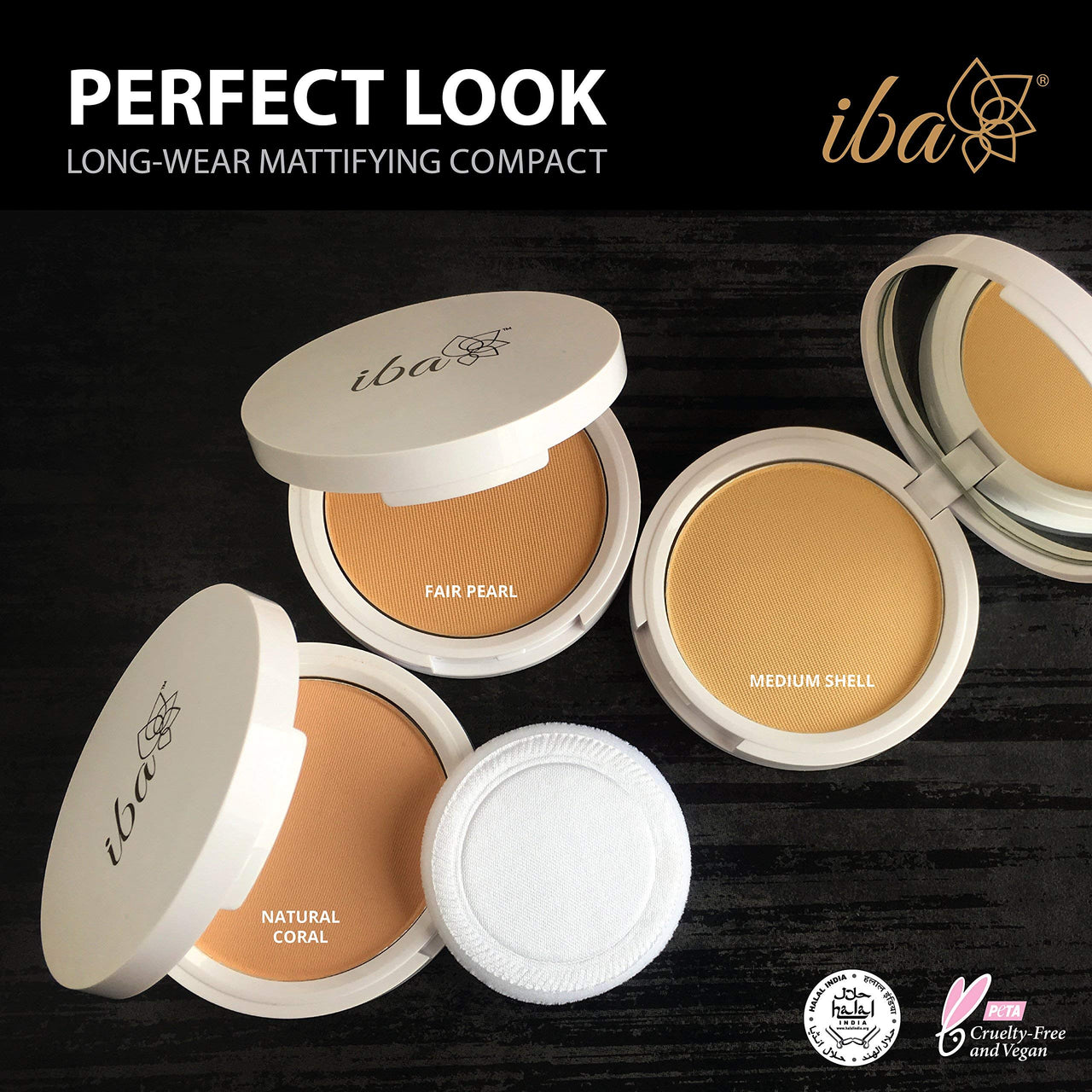 Iba Halal Care Perfect Look Long Wear Mattifying Acne Prone Compact, 02 Medium Shell, 9G & Halal Care Pure Skin Liquid Foundation, Natural Beige, 30Ml