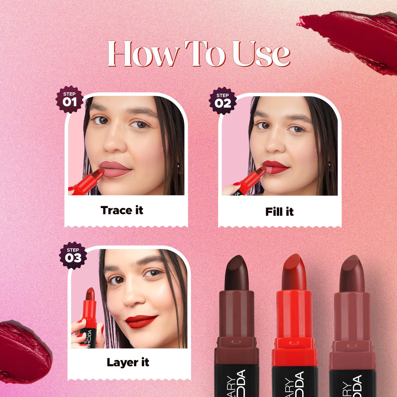 Hilary Rhoda Trap Of Matte 6 Bullet Mini Lipsticks | Infused with SPF 15 | Long-Lasting Formula & Trendy Lipstick Shades | Paraben-Free & Cruelty-Free | Set of 6-1.5 X 6g
