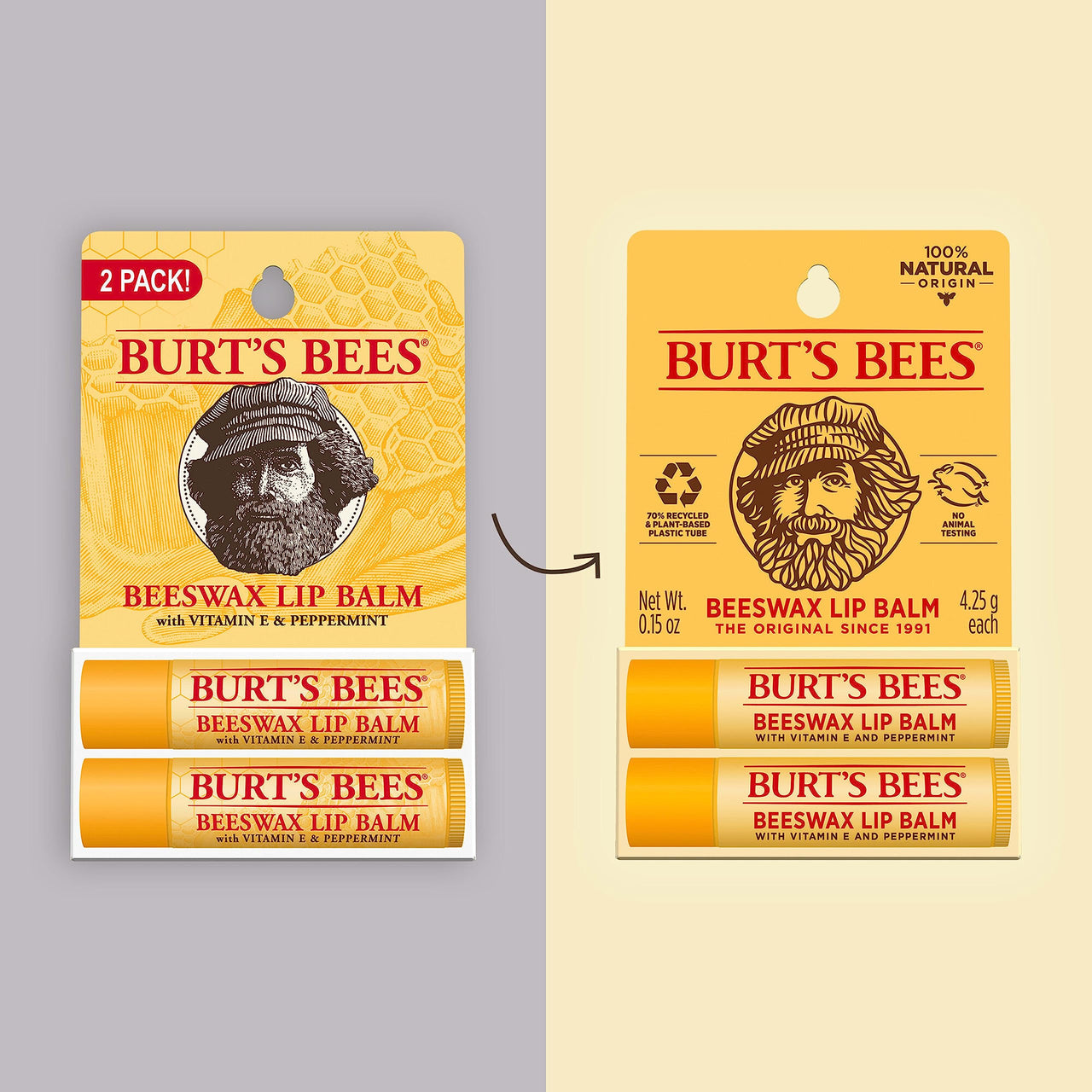 Burt's Bees 100% Natural Moisturizing Lip Balm, Beeswax (Pack Of 2)