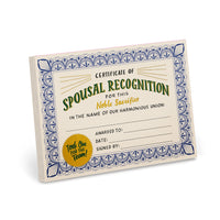 Em & Friends Spouse Recognition Wife/Husband Award Paper Certificate Note Pad & Funny Trophy Pad, 5.15 x 7-inches 5.15