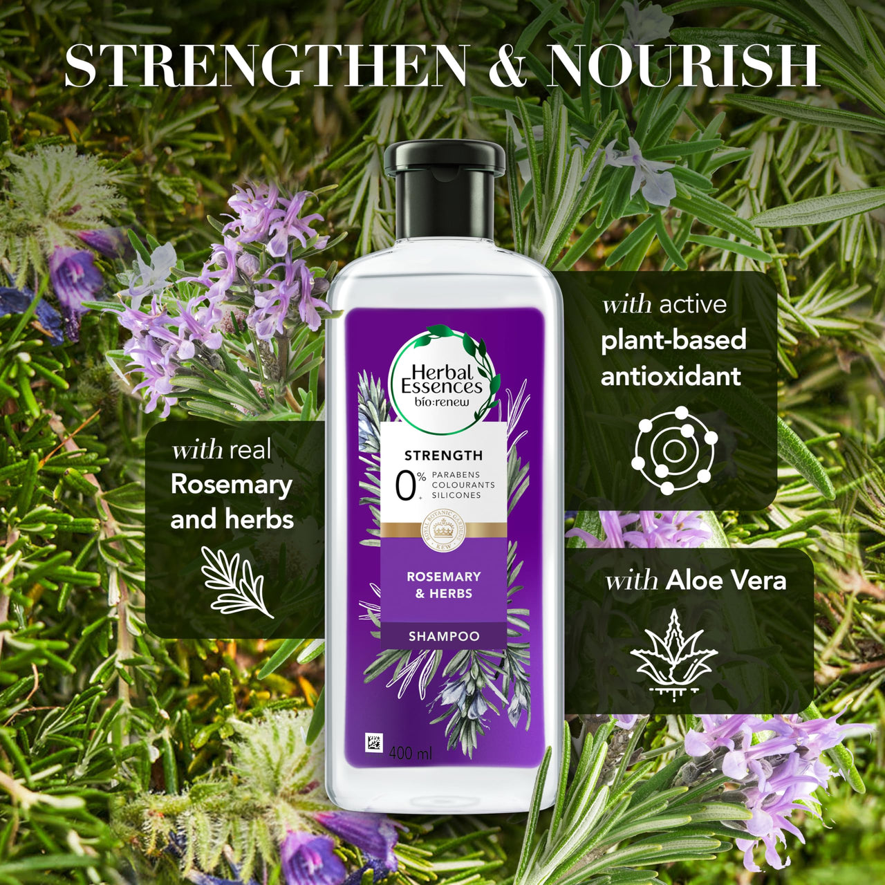 Herbal Essences bio:renew Rosemary and Herbs SHAMPOO, 400ml, No Parabens No Colourants