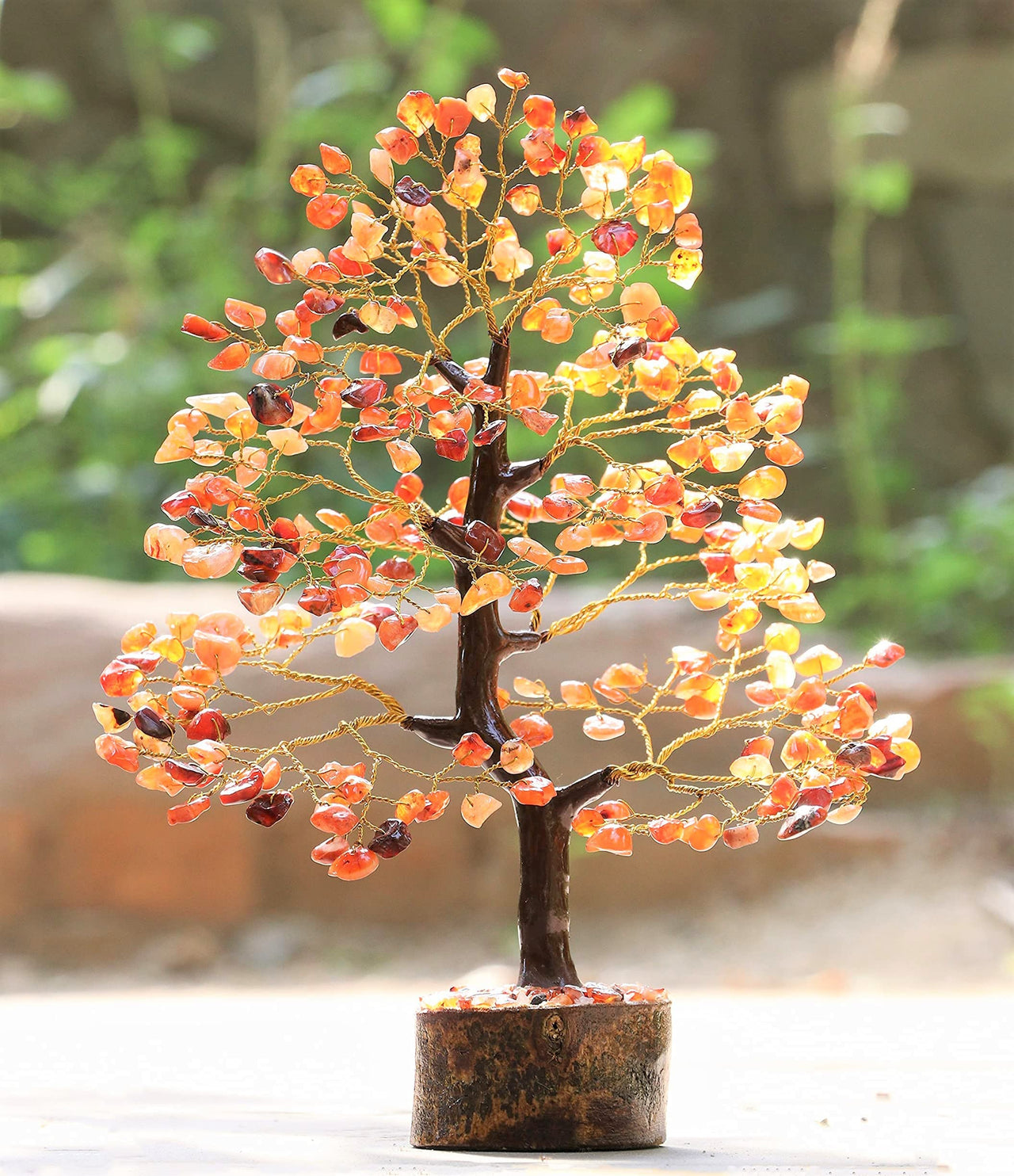 Carnelian Chakra Tree of Life - Crystal Tree for Positive Energy, Handmade Gemstone Tree - Feng Shui Decor, Good Luck Money Tree Bonsai - Orange Healing Crystals for Sacral Chakra, Prosperity Gift Carnelian (Golden Wire)