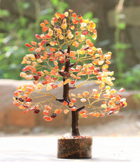 Carnelian Chakra Tree of Life - Crystal Tree for Positive Energy, Handmade Gemstone Tree - Feng Shui Decor, Good Luck Money Tree Bonsai - Orange Healing Crystals for Sacral Chakra, Prosperity Gift Carnelian (Golden Wire)