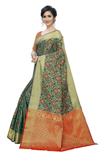 leeza store Heavy Women Kanjivaram Flower Jal Patola Saree With Blouse Piece