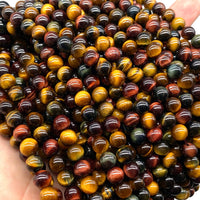 ABCGEMS African Tri-Color Tigers Eye Beads (Gorgeous Matrix- Mohs Hardness 7) Healing Energy Crystal Stone Ideal for Bracelet Necklace Ring DIY Jewelry Making Craft Men Women Smooth Round Tiny 6mm Tri Color Tigers Eye (From Africa)