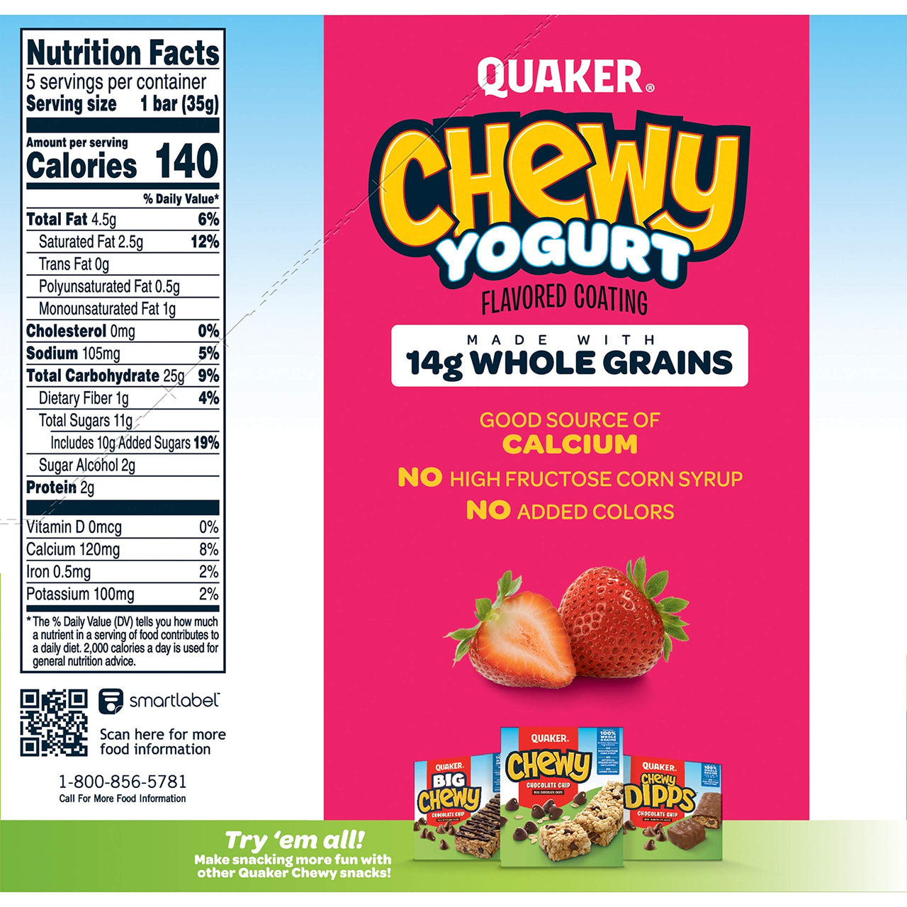 Quaker Chewy Yogurt Granola Bar, Strawberry 5 Count (Pack of 1)
