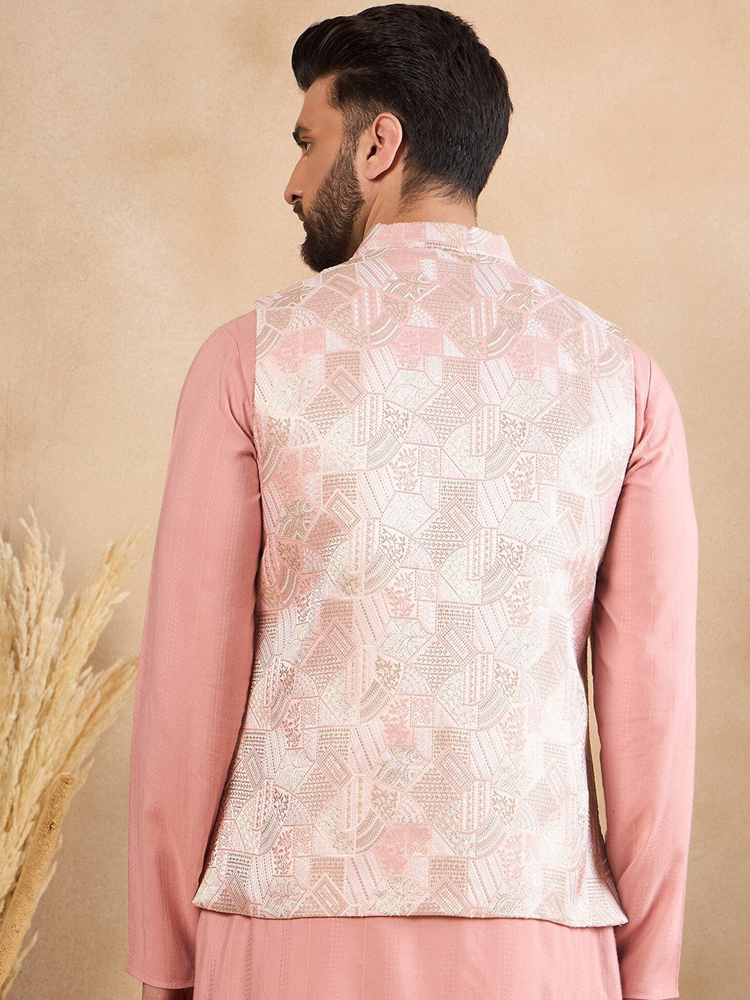 House of Pataudi Woven Design Nehru Jackets