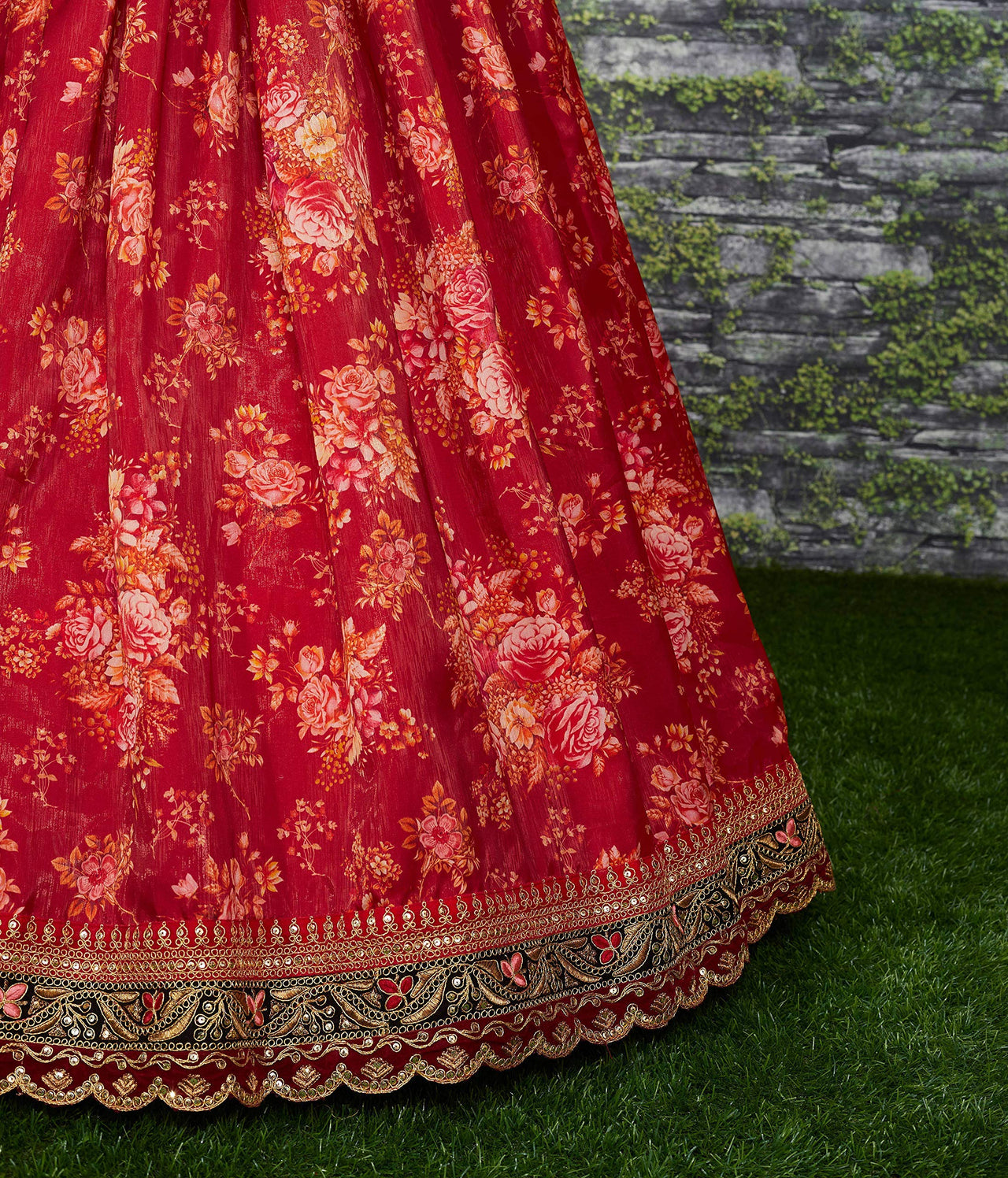 Zeel Clothing Floral Organza Semi-Stitched Lehenga Choli for Women