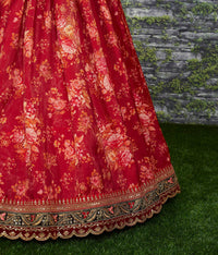 Zeel Clothing Floral Organza Semi-Stitched Lehenga Choli for Women
