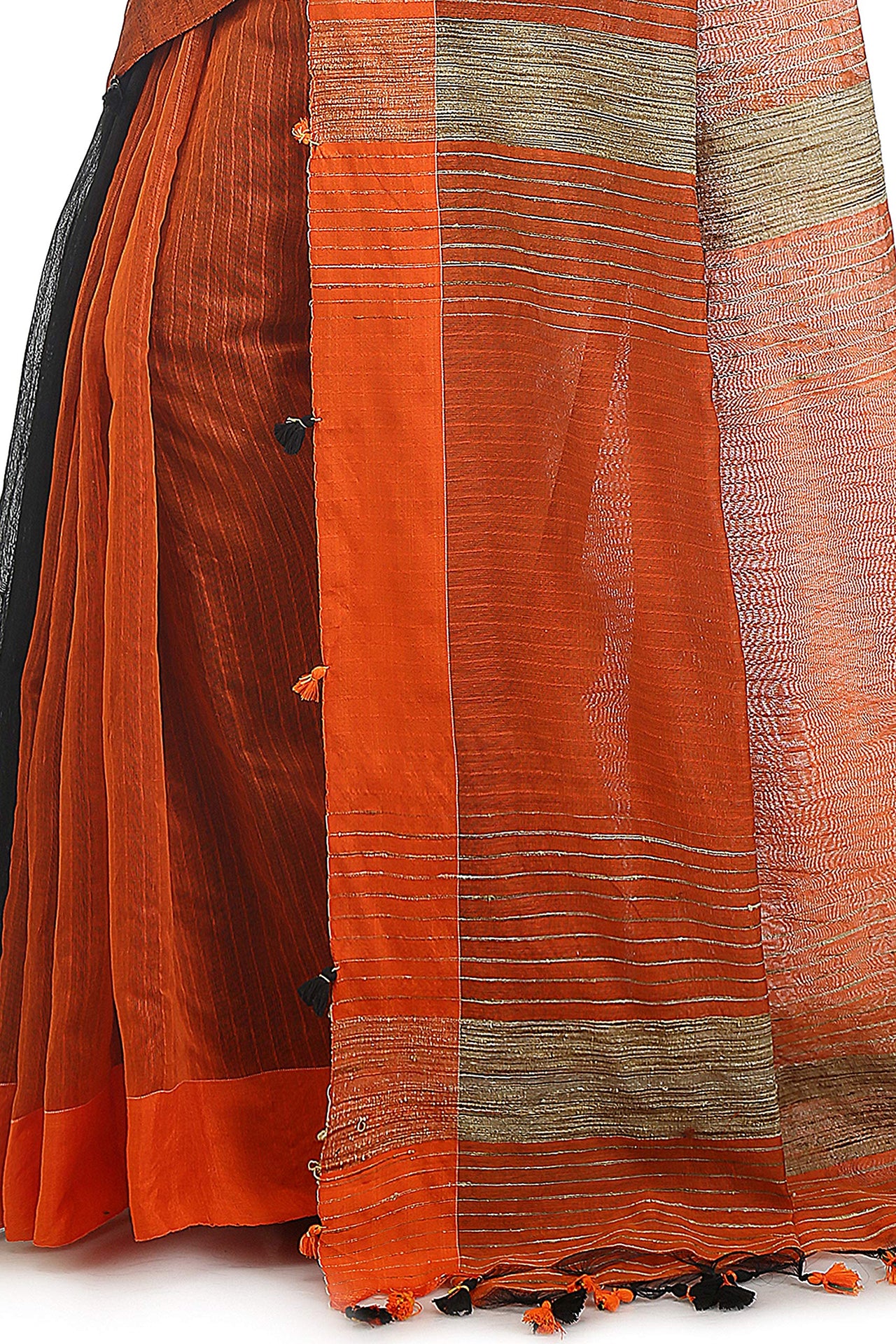 BENGAL HANDLOOM Women's  Art Silk Cotton Stripe Saree With Blouse Piece