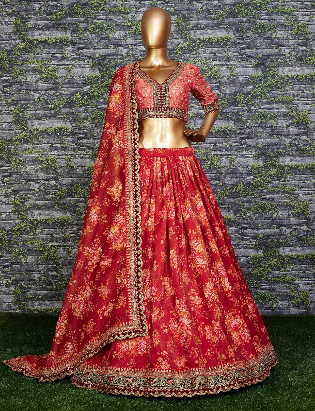Zeel Clothing Floral Organza Semi-Stitched Lehenga Choli for Women