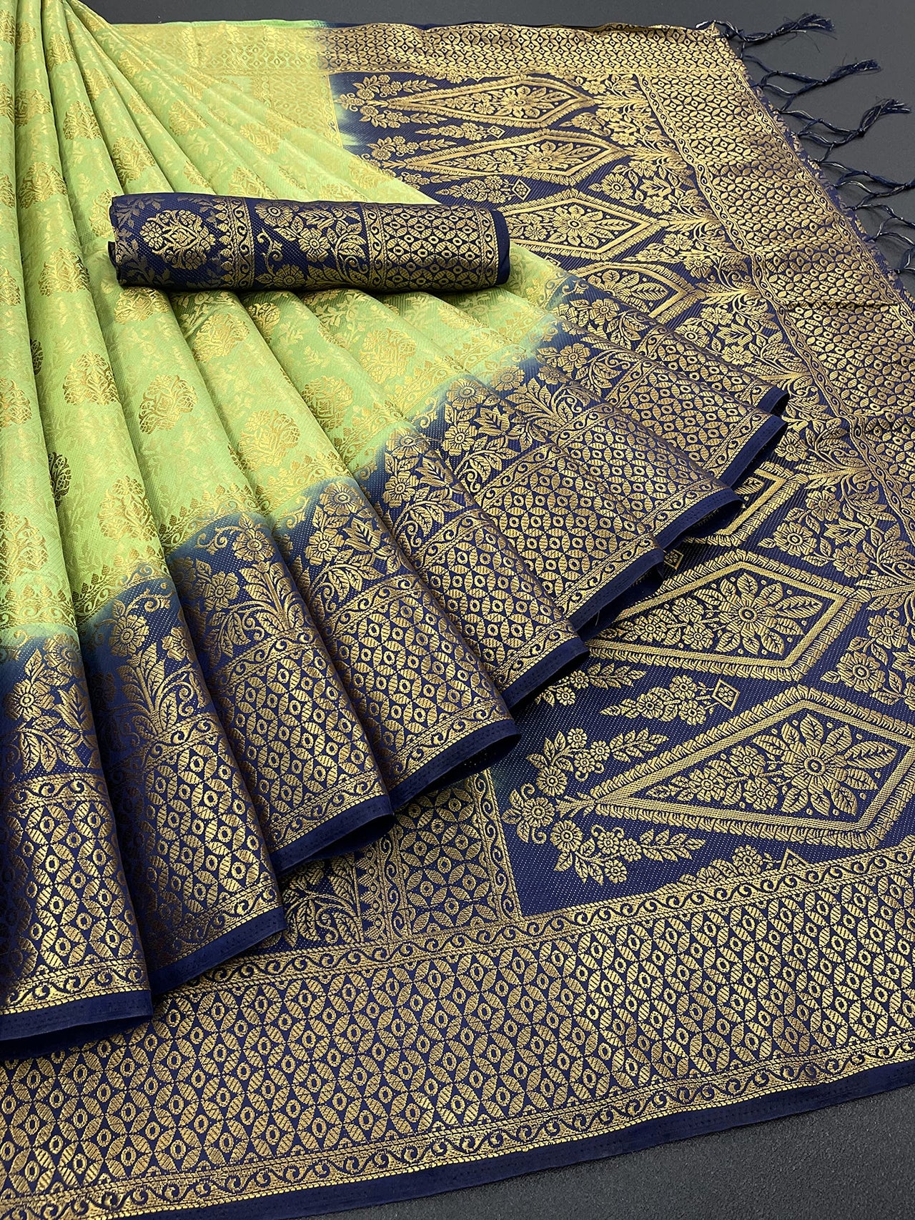 iZibra Women's  Pure Kanjivaram Silk Sraee Kanchipuram Pattu Sarees With Blouse Piece
