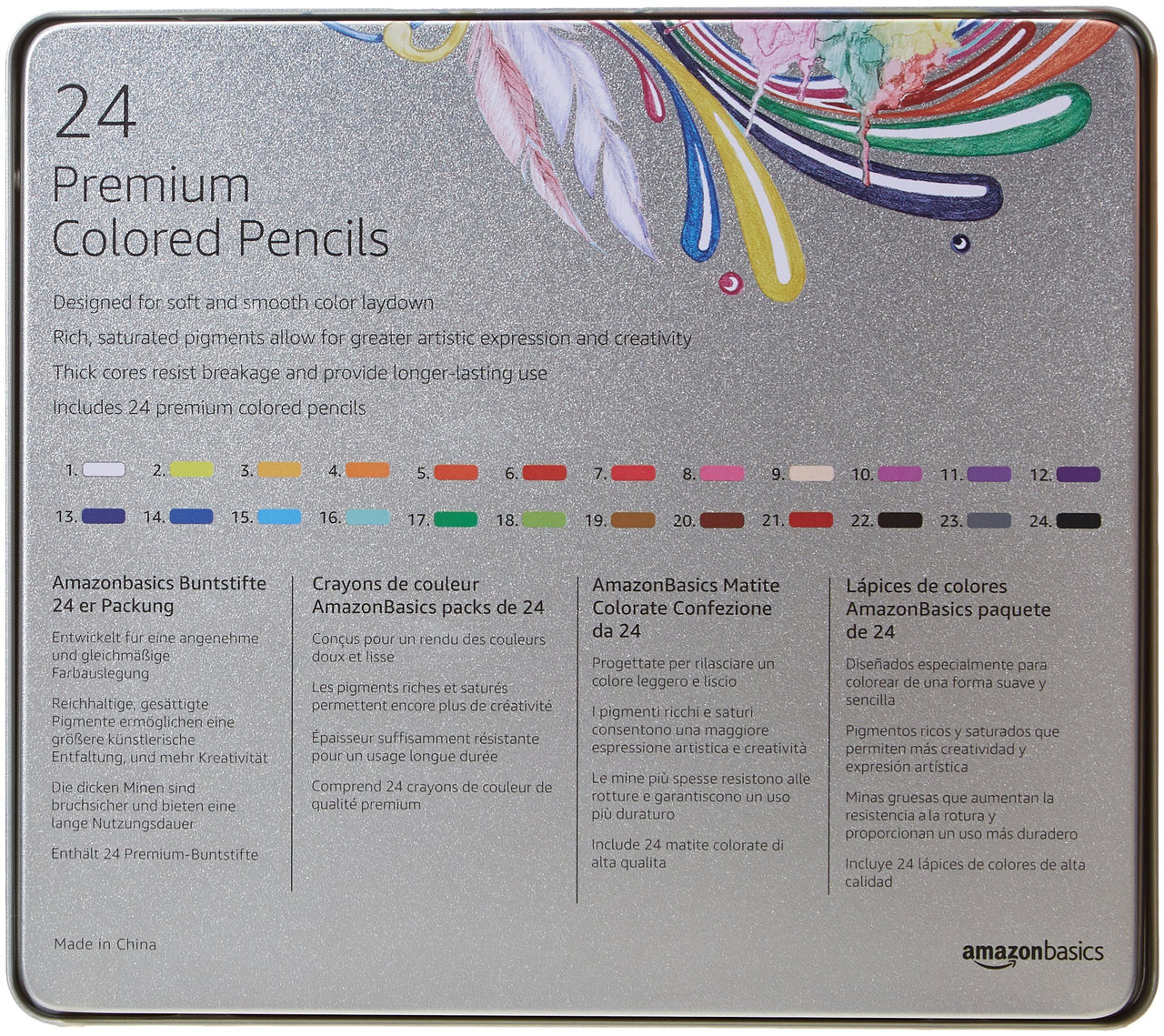 Basics Premium Colored Pencils, Soft Core, 24 Count, Pack of 1, Multicolor 24 Count (Pack of 1)